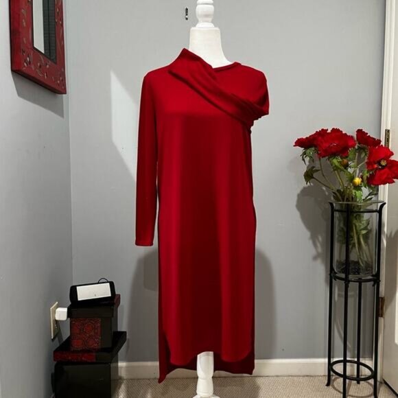 NEW Rags & Couture Longline Knit Midi Sweater Long Sleeve Tunic Dress M Red NWOT - Picture 2 of 15